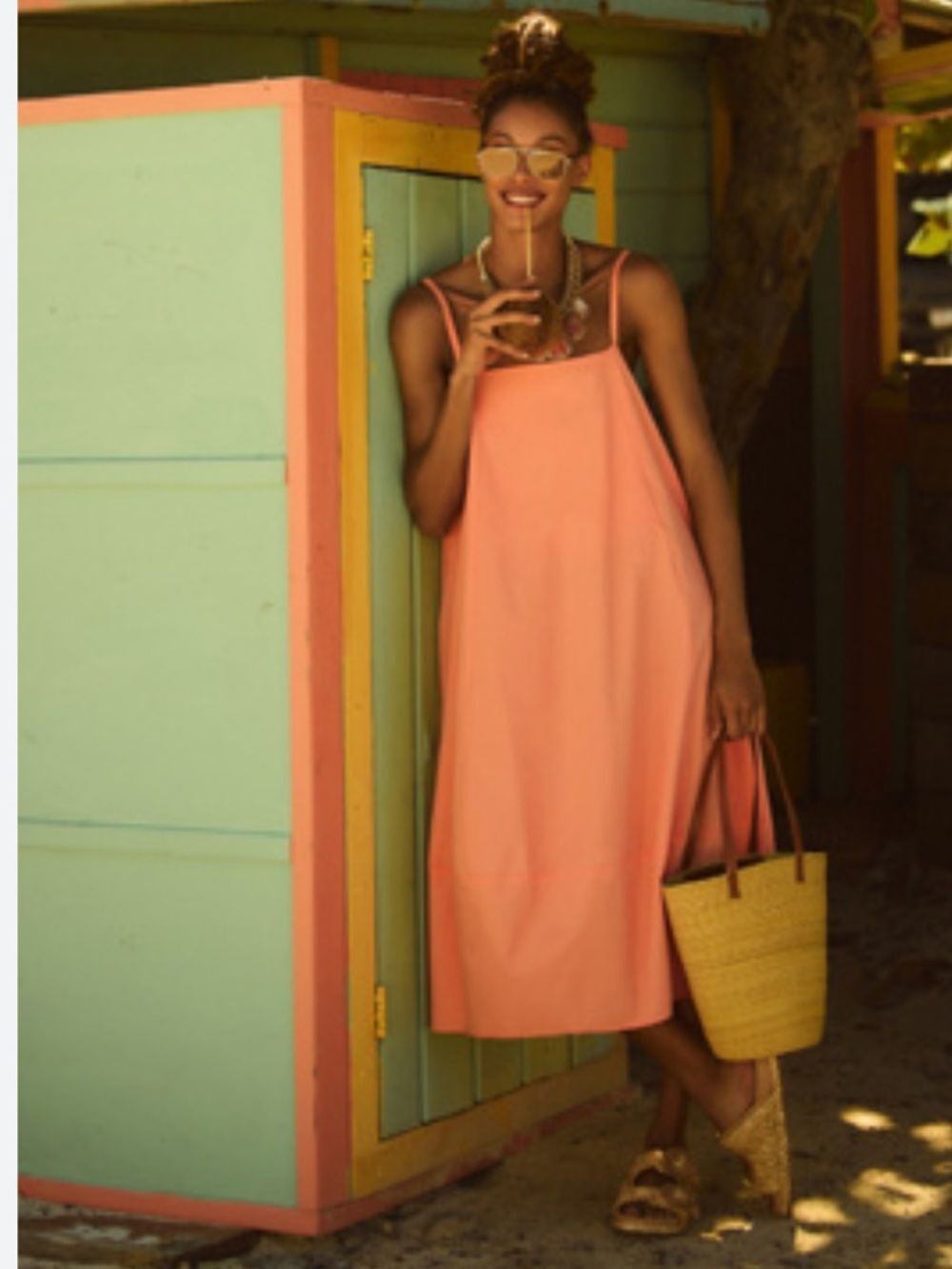 Anthropologie Self Contrast Bare Sleeveless Barrel Midi Dress YELLOW NWT